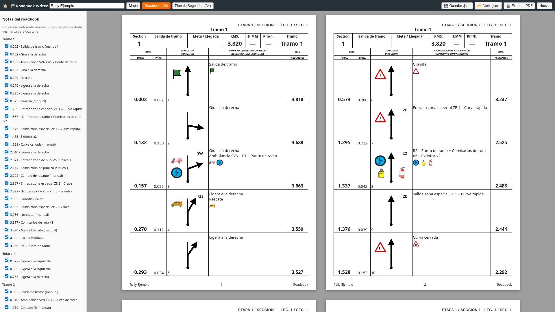 Editor de tulipas con pictogramas y distancias