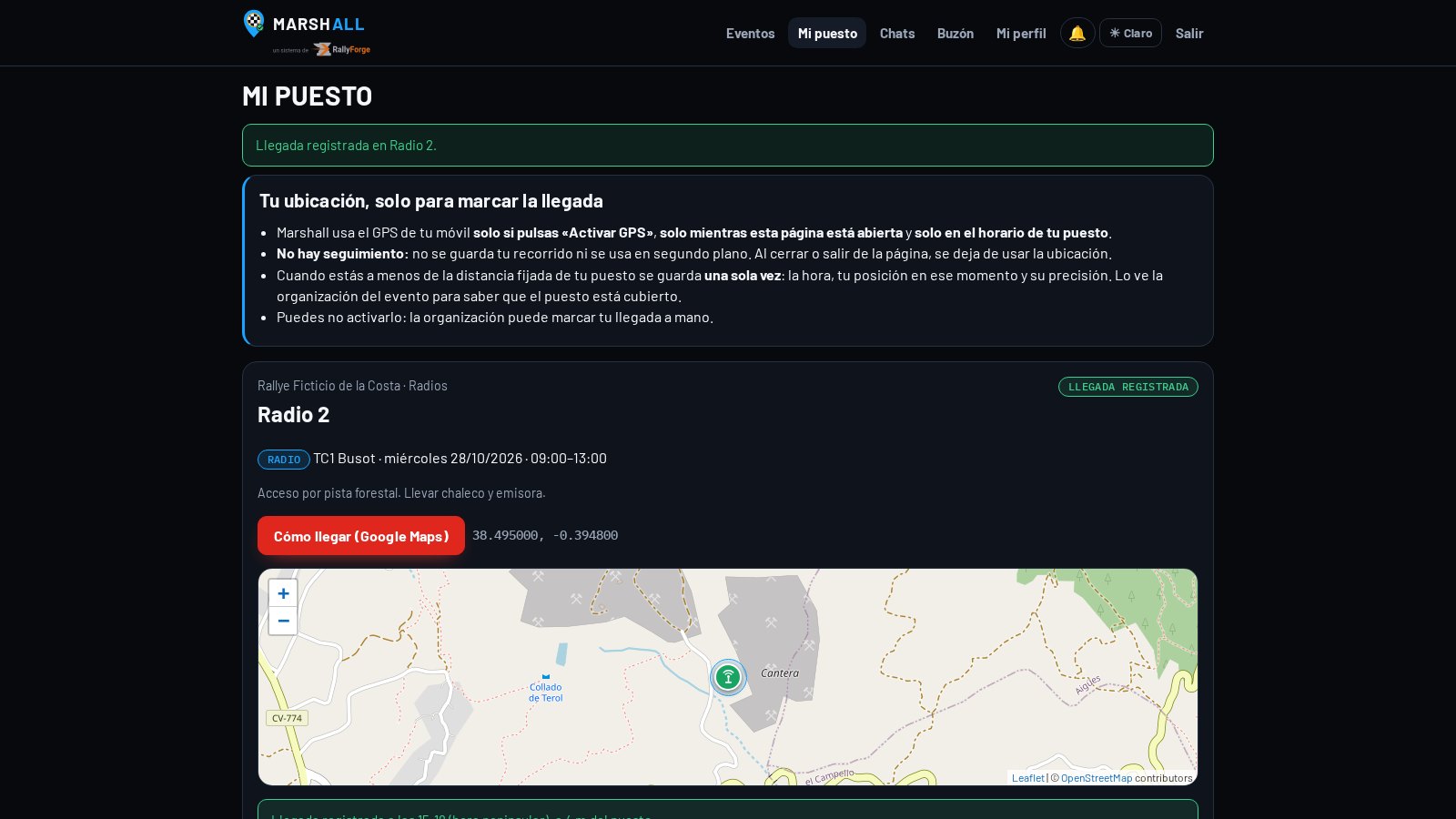 «Mi puesto» en el móvil: cómo llegar y llegada registrada por GPS