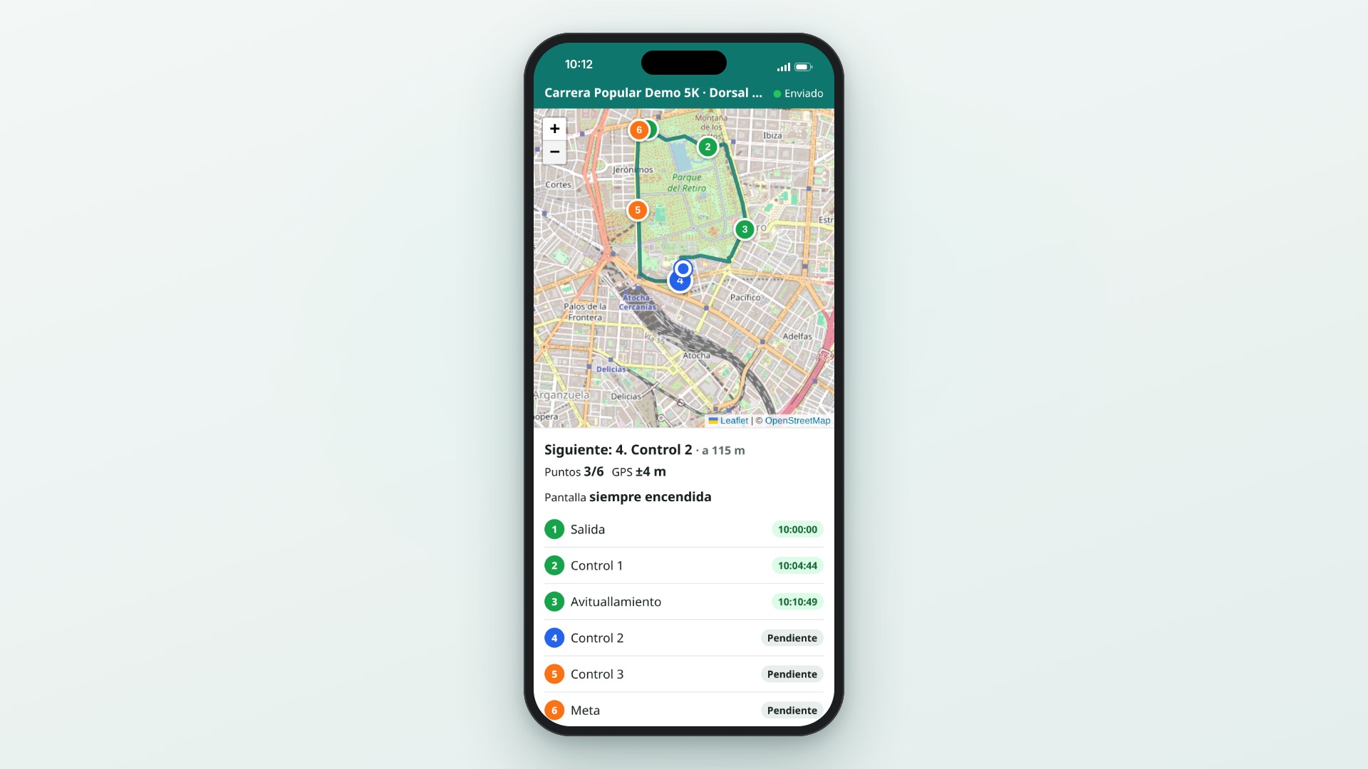 Seguimiento GPS en el móvil con los puntos de control ya marcados