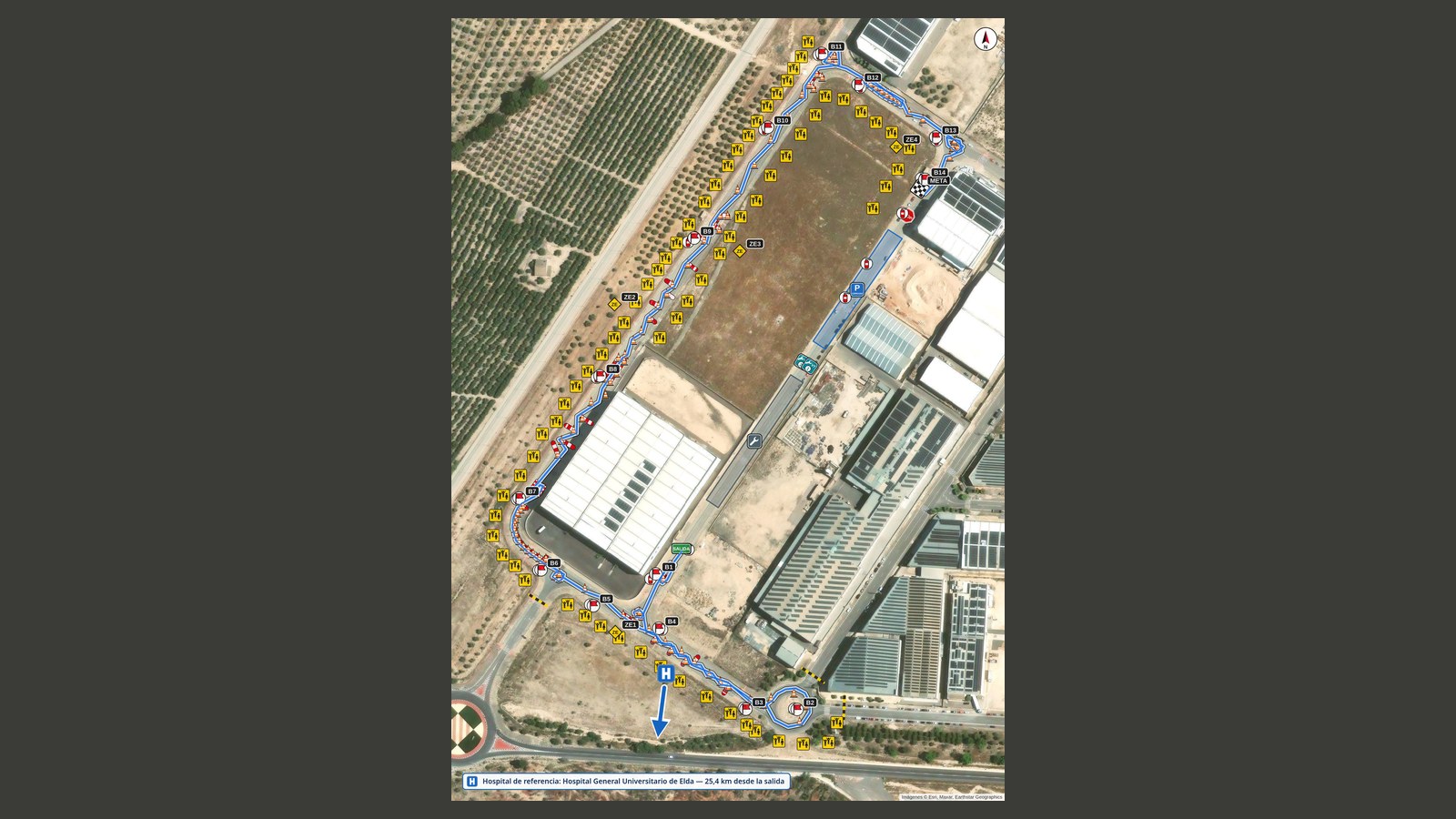 Plano A3 limpio del circuito Biar V1 con las zonas de público