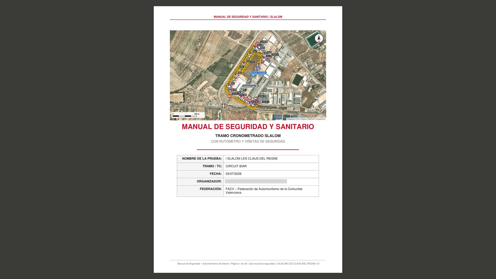 Portada del manual de seguridad del I Slalom Les Claus del Regne (Circuit Biar)